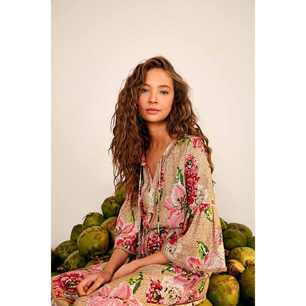 WOVEN FLORAL MIDI DRESS
